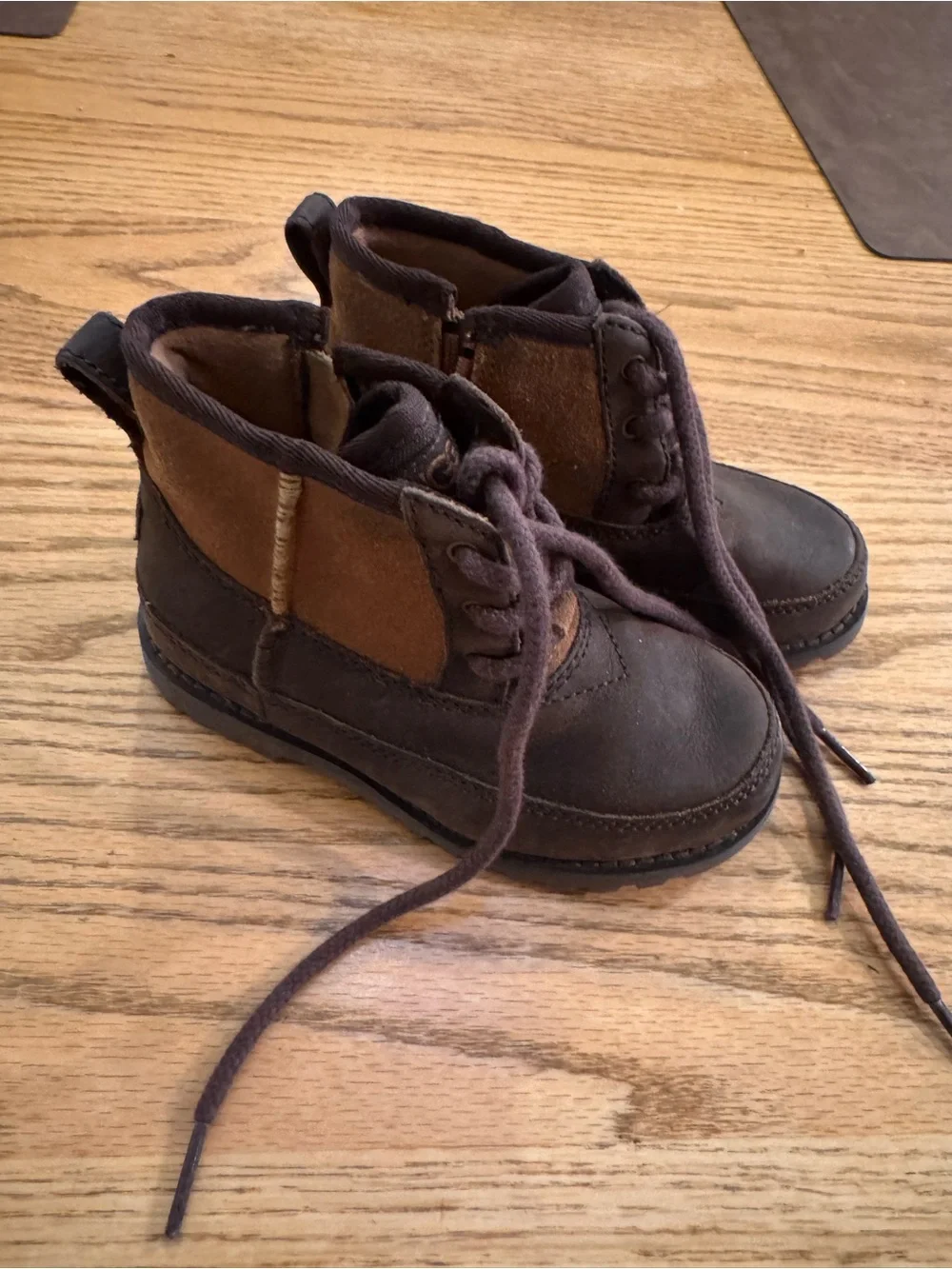 UGG Kids Two-Tone Brown Suede & Leather Boots